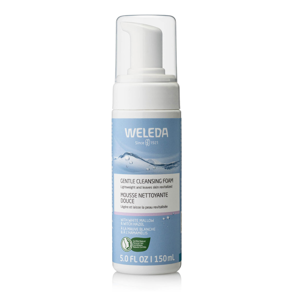 Weleda gentle cleansing face foam front bottle showing label and size benefits