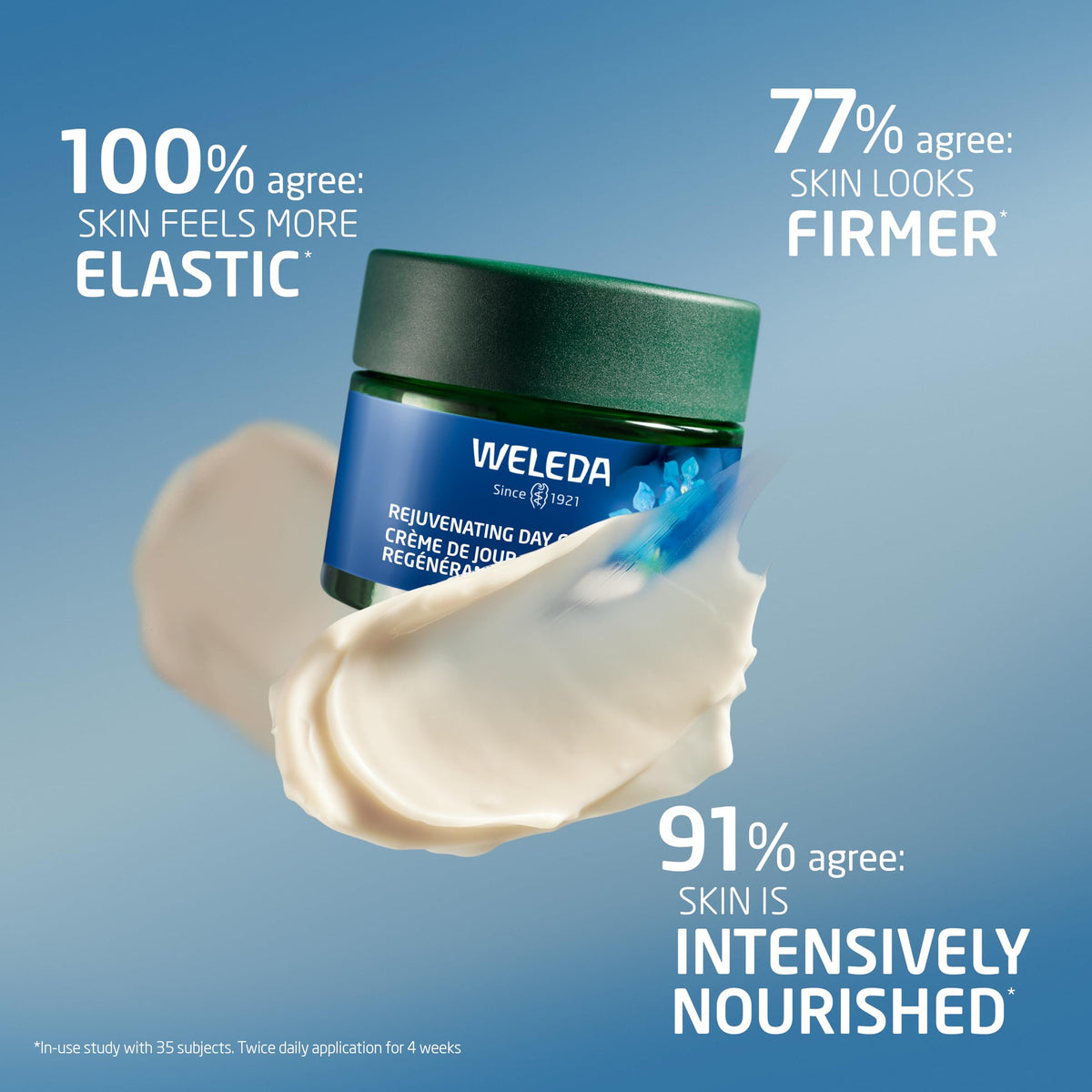 Open jar top-down view of Weleda cream showing smooth formula benefit