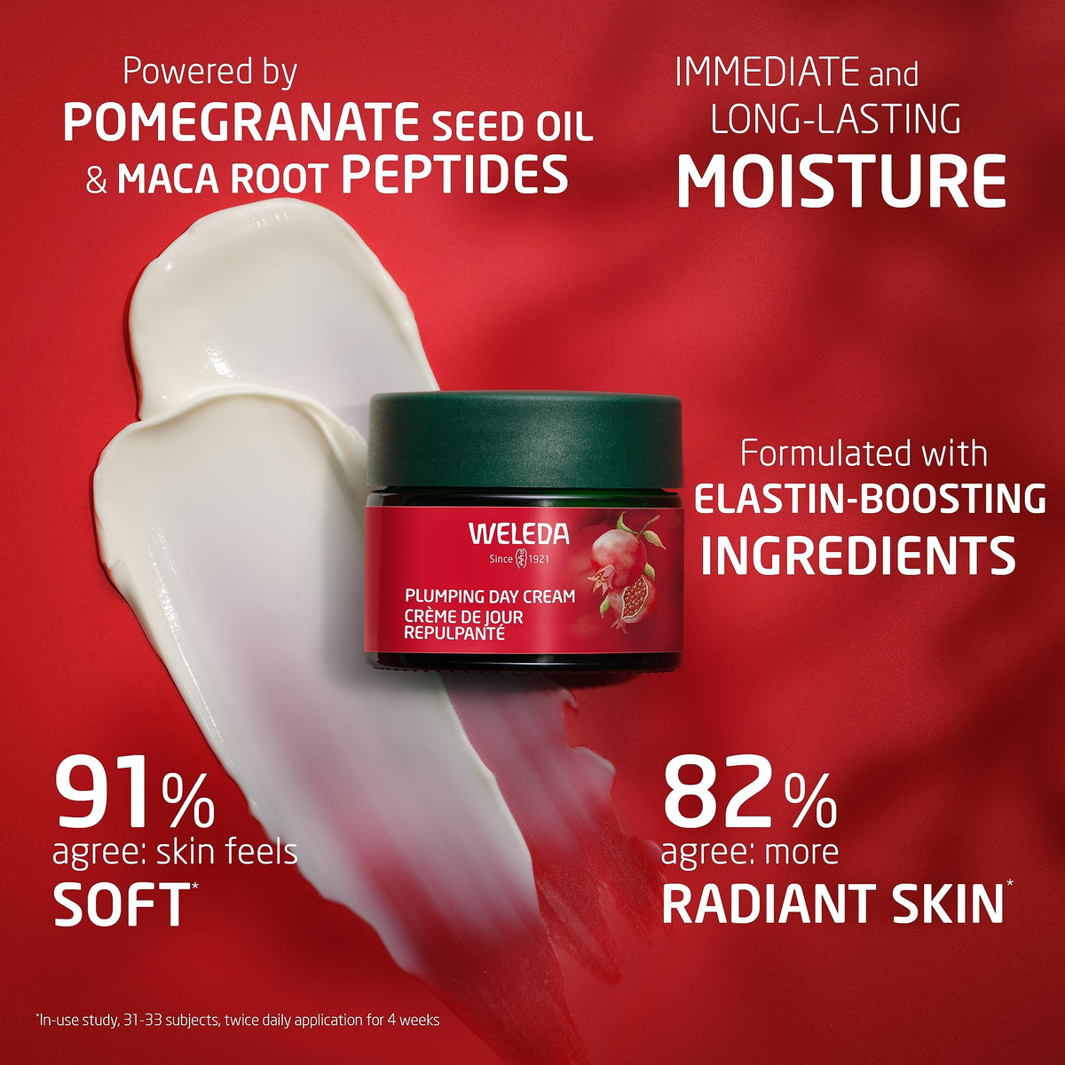 Weleda cream being dispensed to hand illustrating easy application