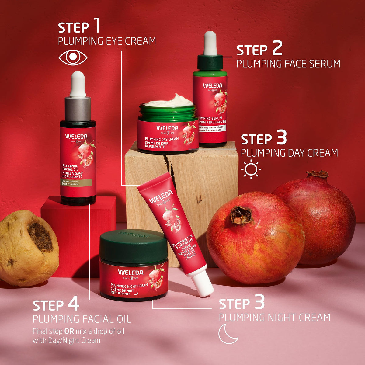 Weleda plumping serum held in hand for size comparison and easy-use benefit