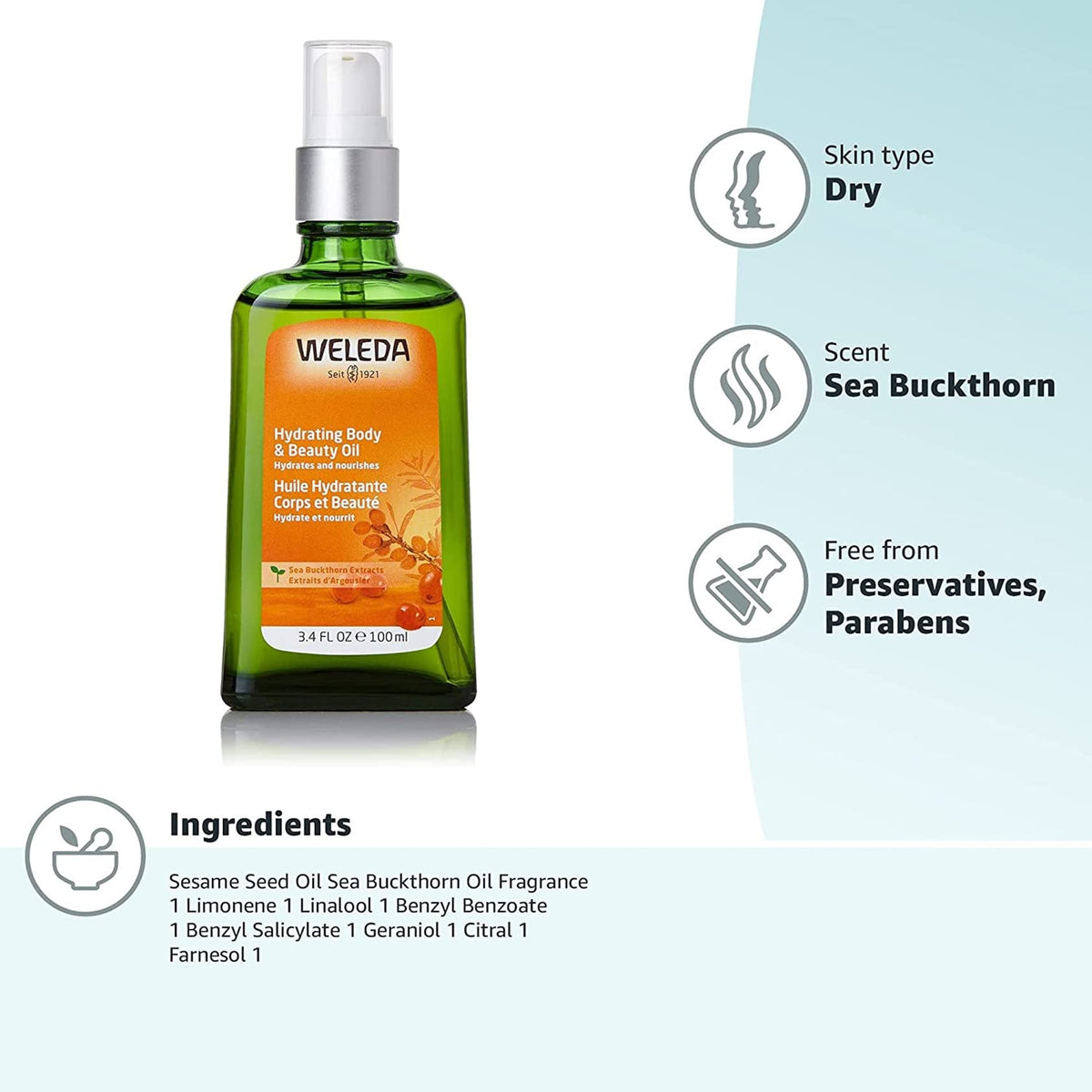 Weleda pouring oil drop showcasing lightweight texture and quick absorption
