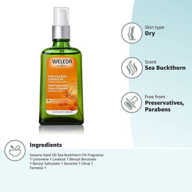 Weleda pouring oil drop showcasing lightweight texture and quick absorption