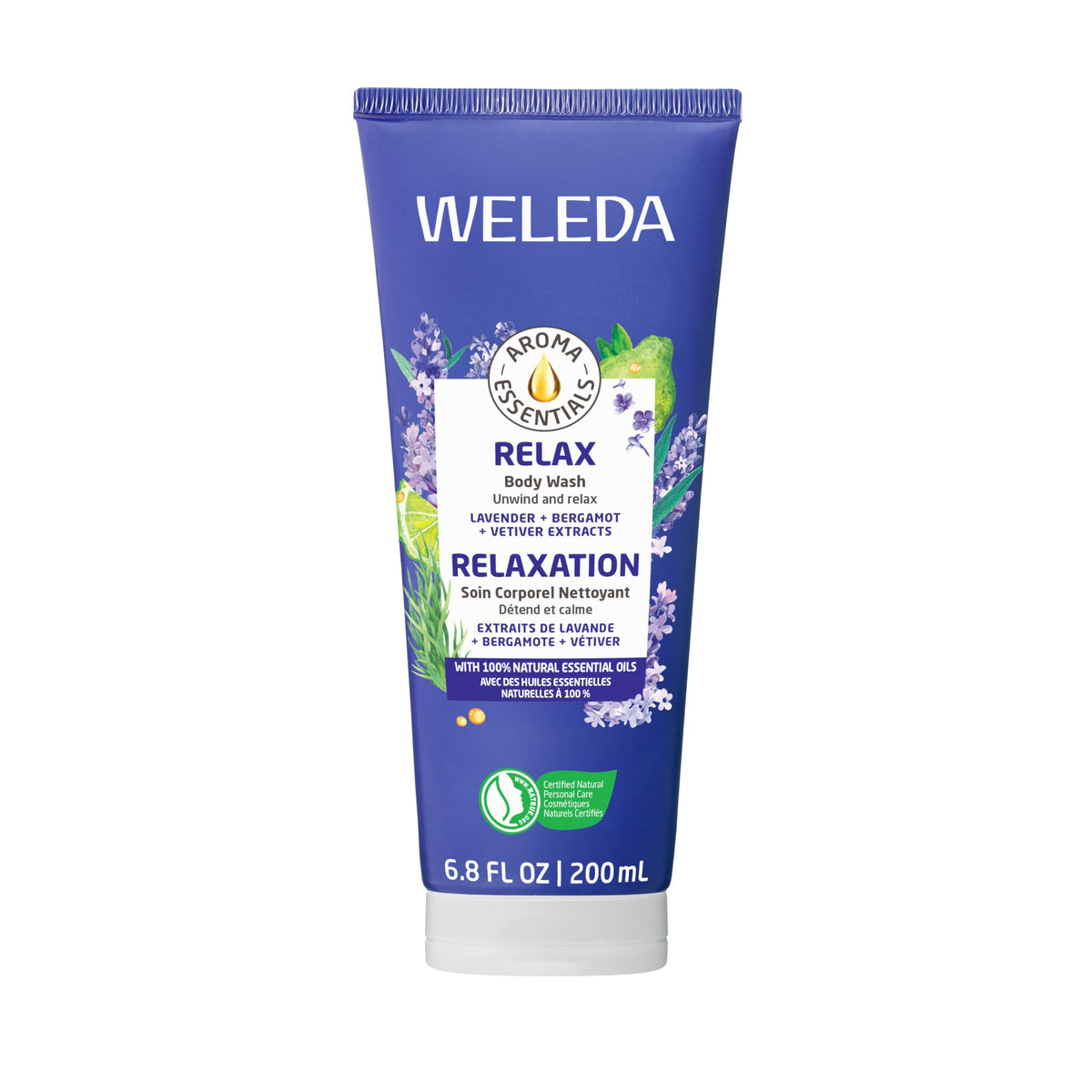 Weleda bottle front view showing label and calming branding benefit