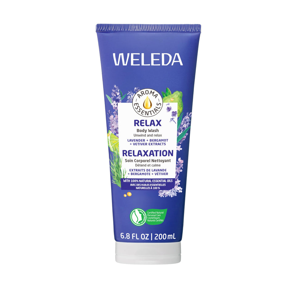 Weleda bottle front view showing label and calming branding benefit