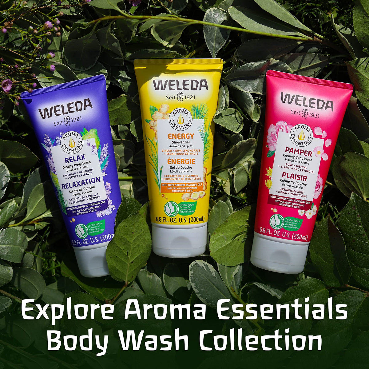 Weleda bottle on bathroom vanity with towels showing relaxing ritual benefit