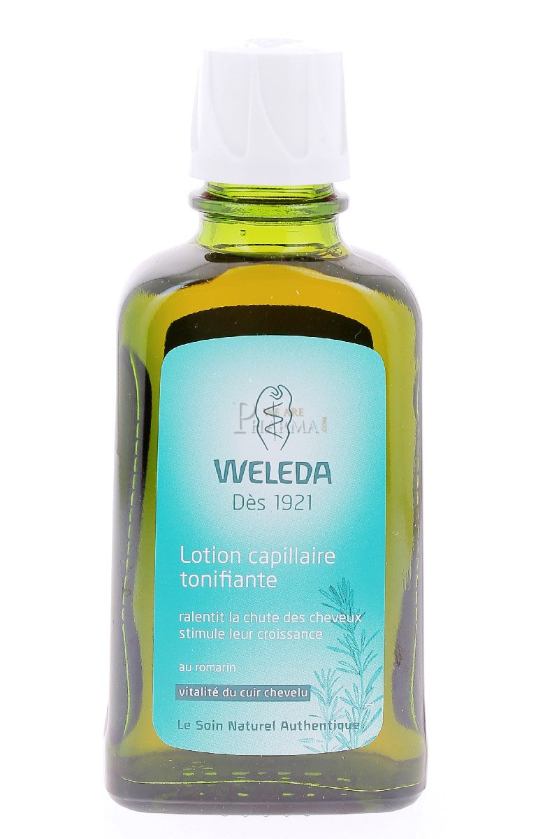 Weleda rosemary tonic on bathroom shelf lifestyle scene conveying everyday use and natural routine