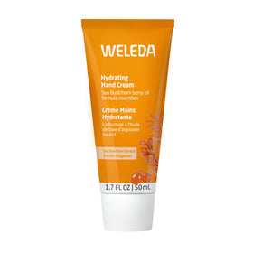 Weleda sea buckthorn front tube showing branding and compact travel size benefit