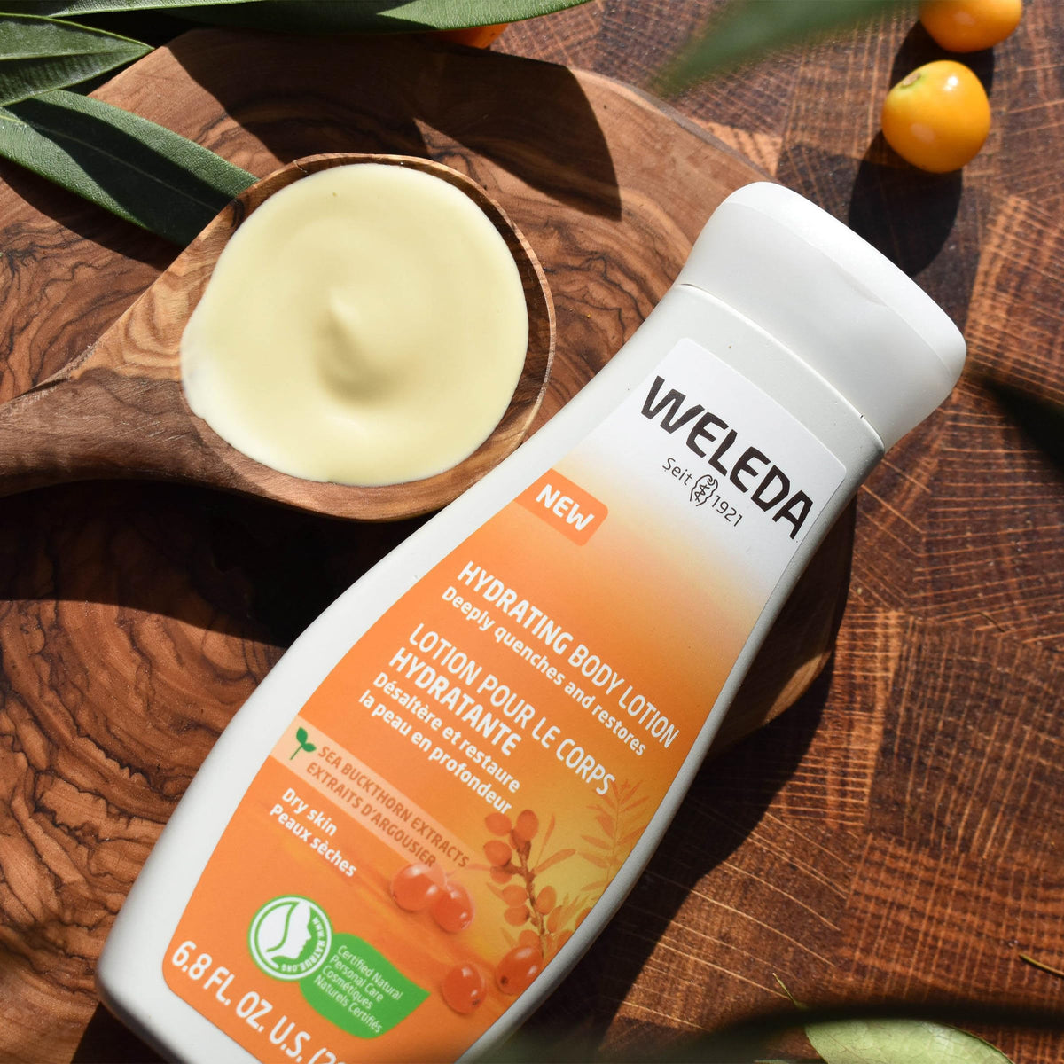 Weleda sea buckthorn pump detail highlighting easy dispensing