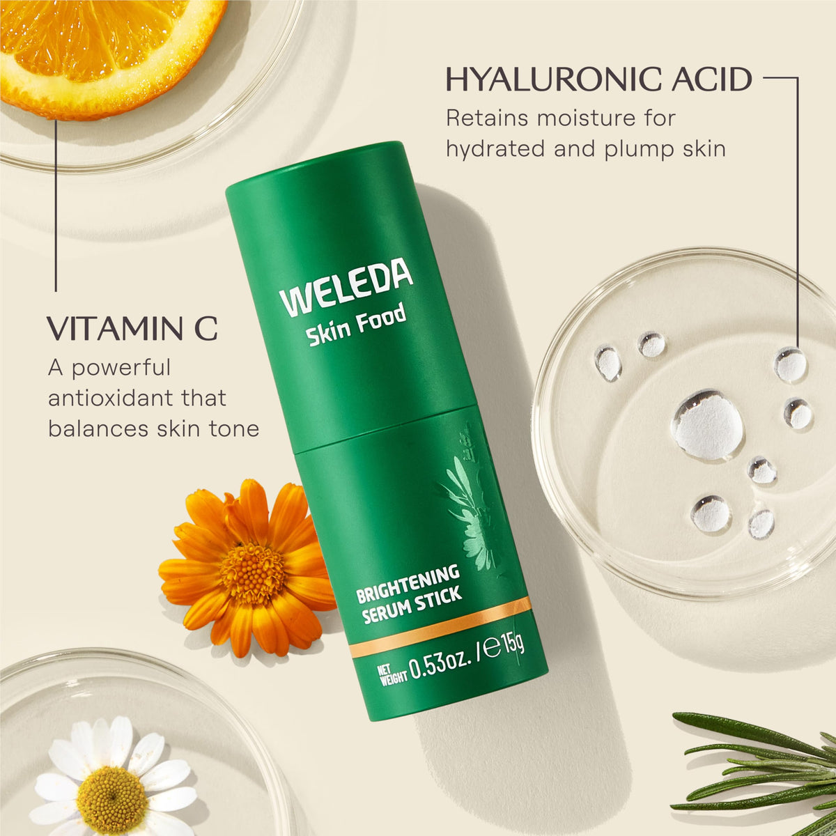Weleda serum stick open with twist-up tip for easy glide application
