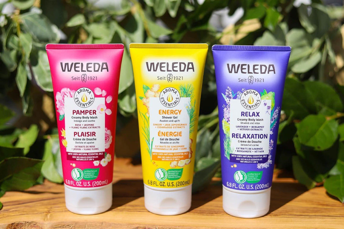 Weleda in shower morning scene conveying invigorating start benefit
