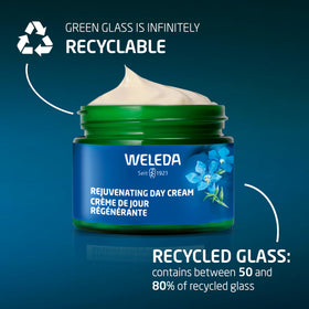Weleda jar beside sunscreen showing travel-friendly 1.3 fl oz benefit