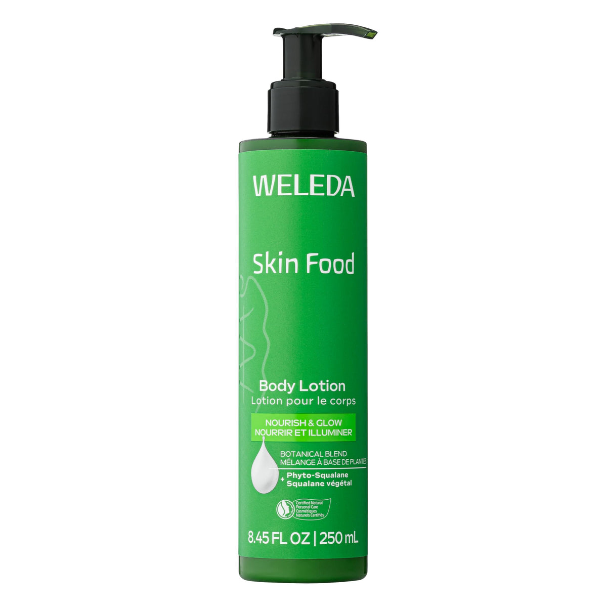 Weleda Skin Food body lotion front packaging showing brand and product benefits