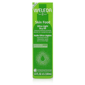 Weleda Skin Food dry oil on bathroom counter in morning routine for fast daily hydration