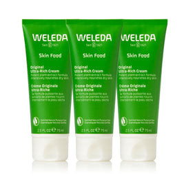 Weleda Skin Food front view showing three tubs and brand clarity for reliable supply