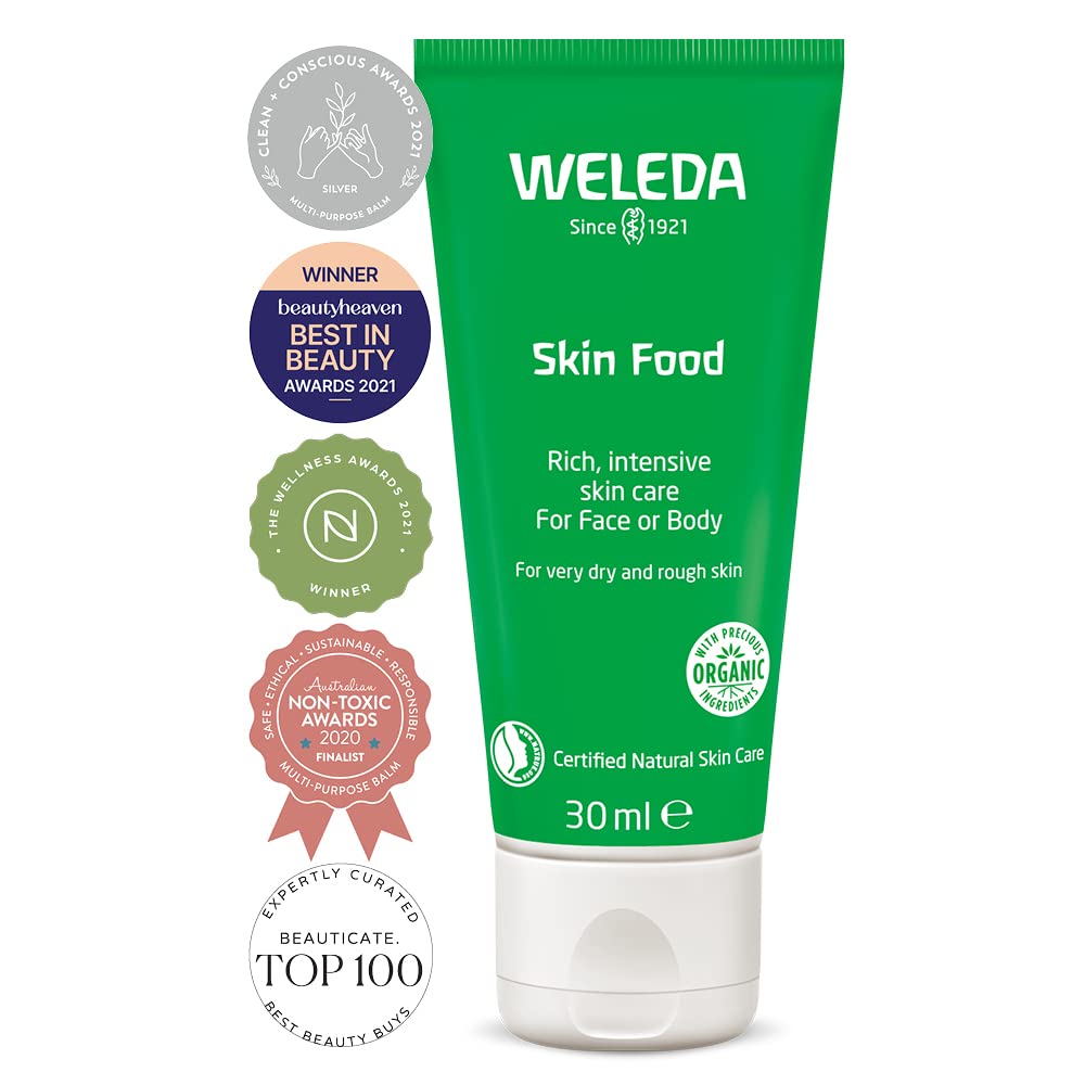 Weleda Skin Food botanical ingredients display highlighting natural soothing