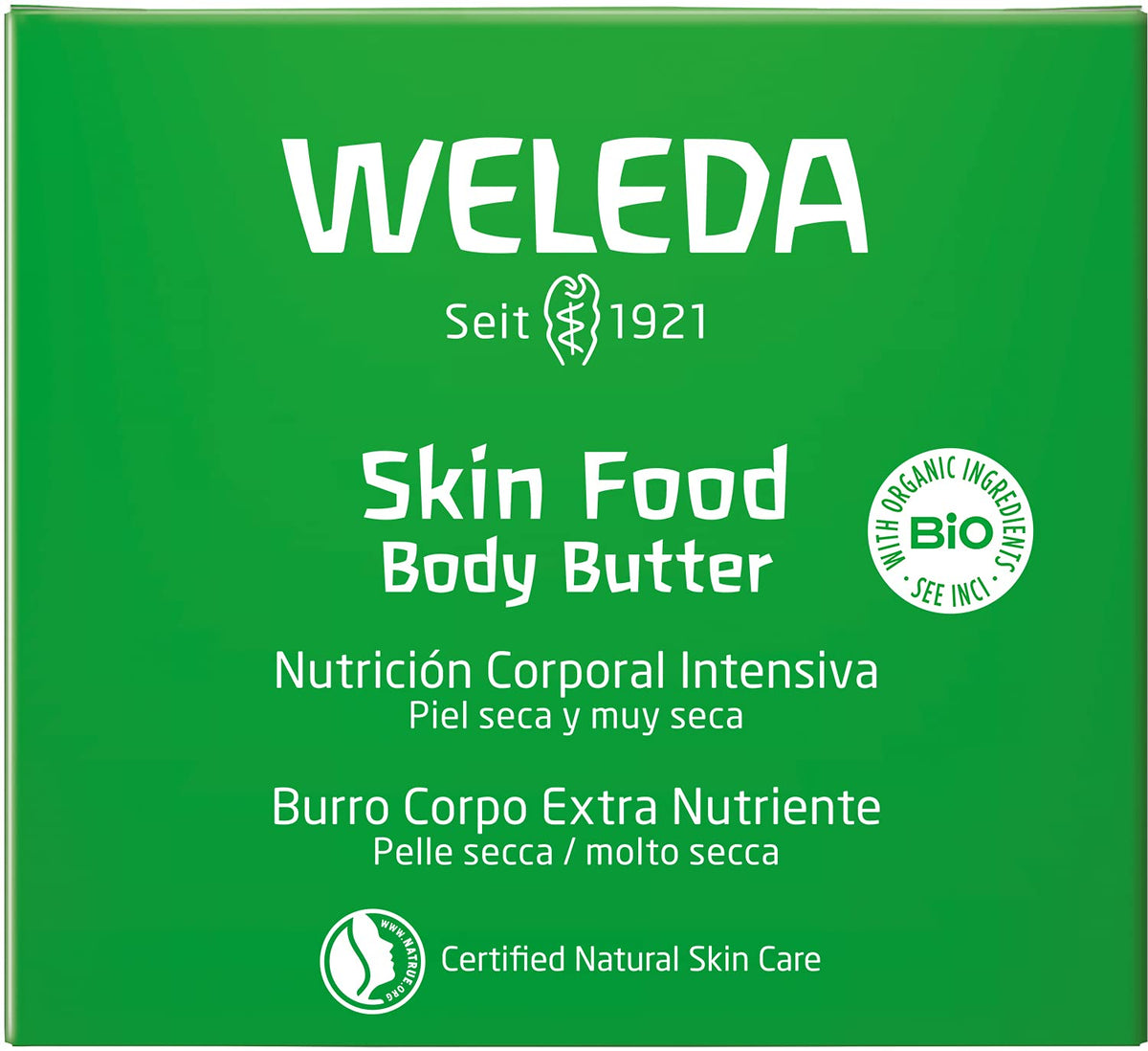 Weleda Skin Food open jar close-up of whipped texture demonstrating easy spreadability