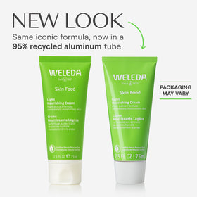Cream texture close-up highlighting lightweight absorbent finish of Weleda