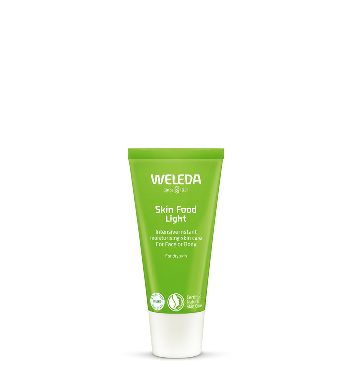 Weleda Skin Food Light front tube showing compact size and branding benefit