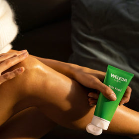 Nighttime application of Weleda Skin Food for intensive overnight repair