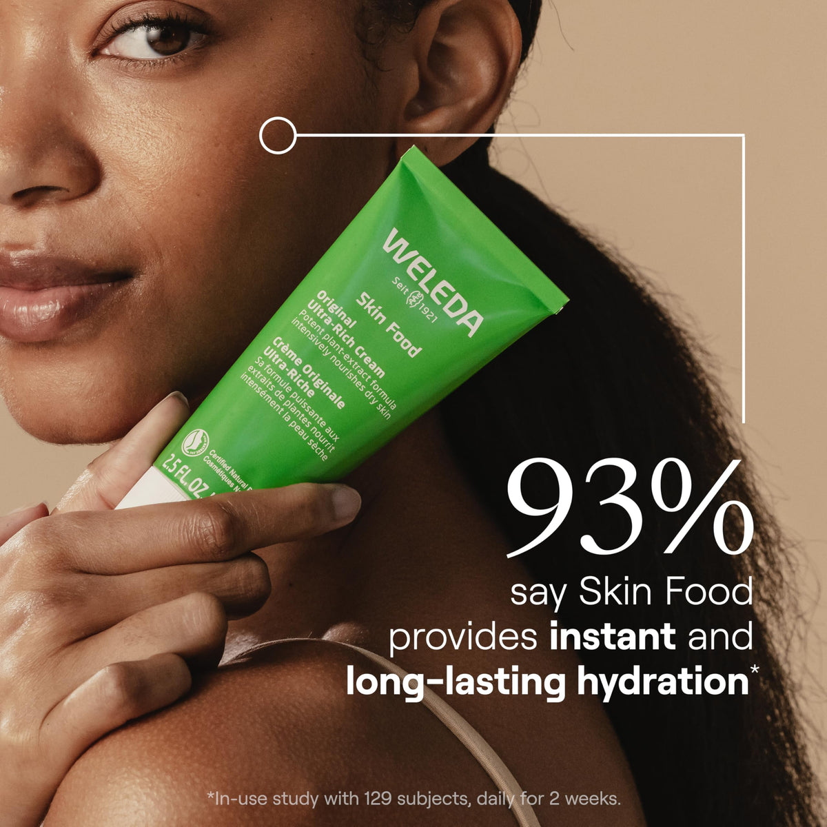 Weleda Skin Food open jar showing thick cream texture for intensive hydration benefit