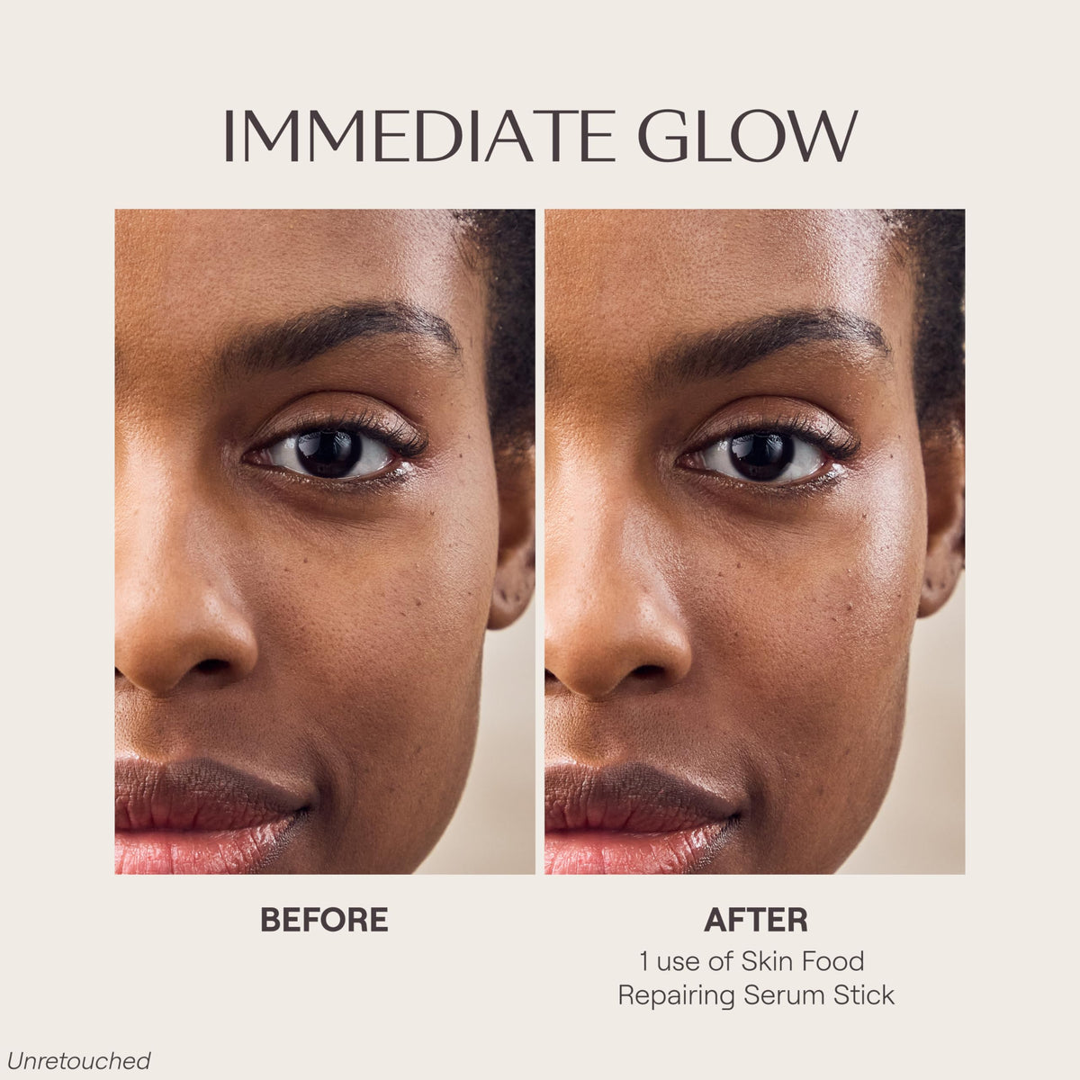 Weleda Skin Food serum stick applying to cheek demonstrating targeted hydration benefit
