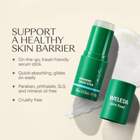Weleda Skin Food serum stick label showing ingredients for transparency and trust