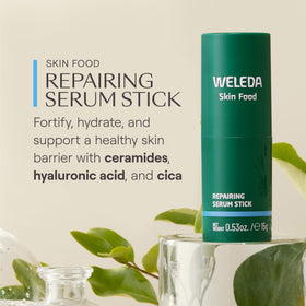 Weleda Skin Food serum stick twist-up mechanism open revealing balm for easy use