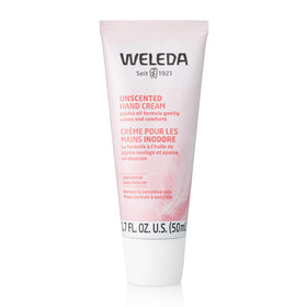 Weleda unscented hand cream tube front view showing label and size benefit