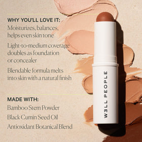 Well People application on cheek showing spot coverage and natural finish benefit
