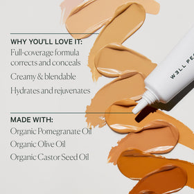 Well People concealer before and after swatch showing spot coverage and natural blending benefit on skin