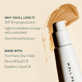 Well People tinted moisturizer swatched on skin showing natural coverage
