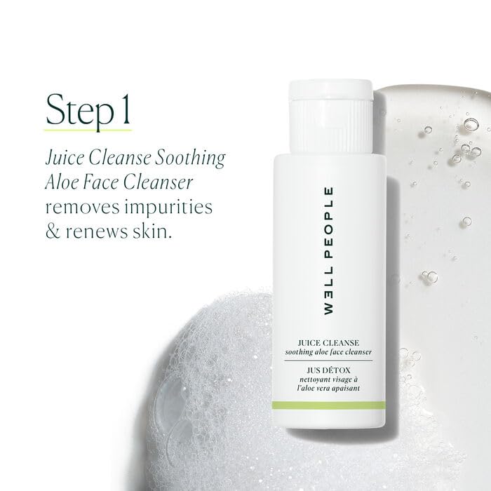Well People exfoliant pump detail showing lightweight, skin-smoothing action