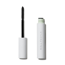 Well People mascara front packaging showing sleek tube and shade benefits