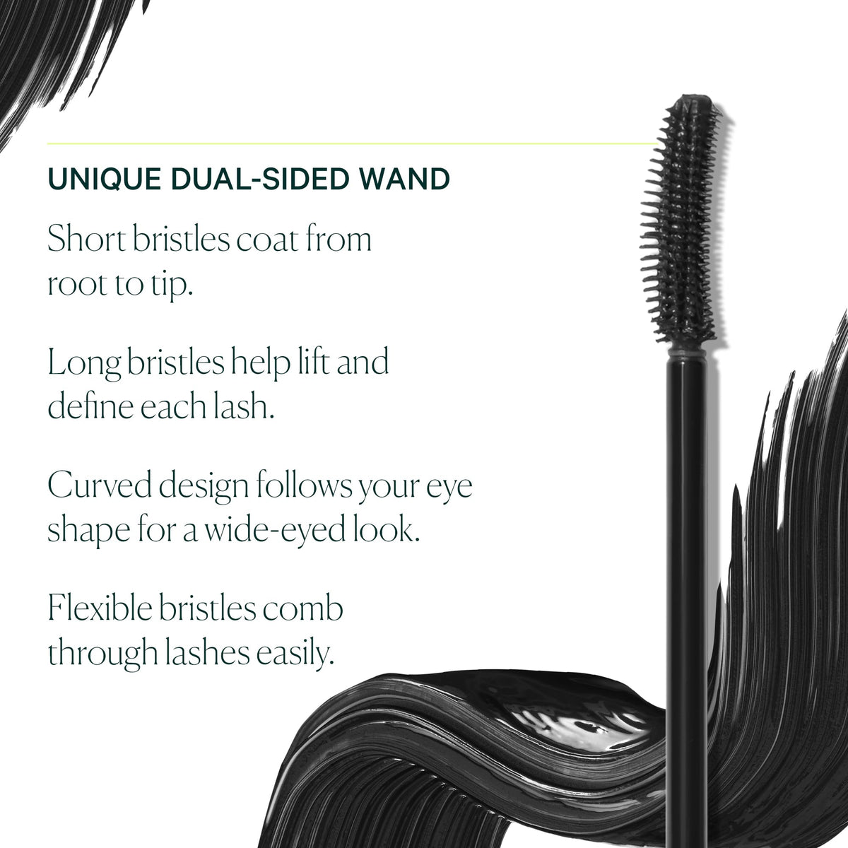 Well People mascara texture swipe in black showing smooth finish benefit: even coverage