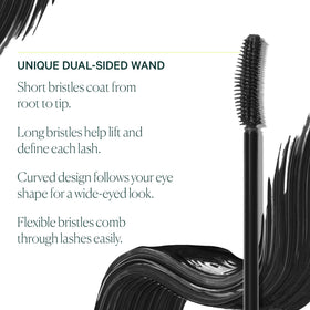 Well People mascara texture swipe in black showing smooth finish benefit: even coverage