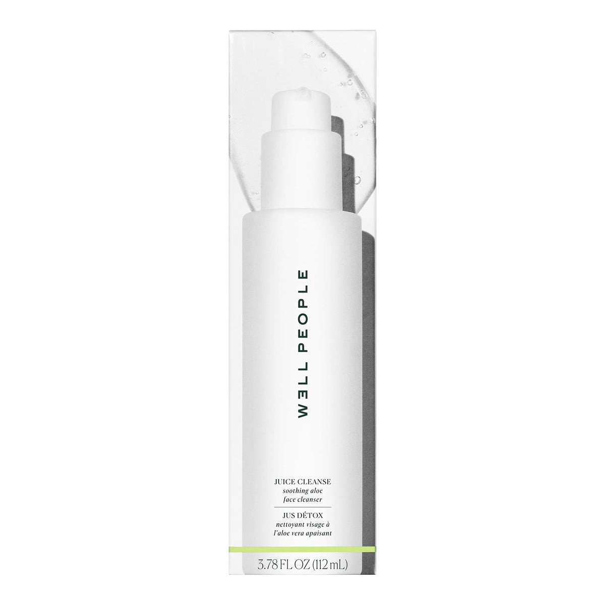 Well People cleanser next to hand showing size and travel-friendly scale