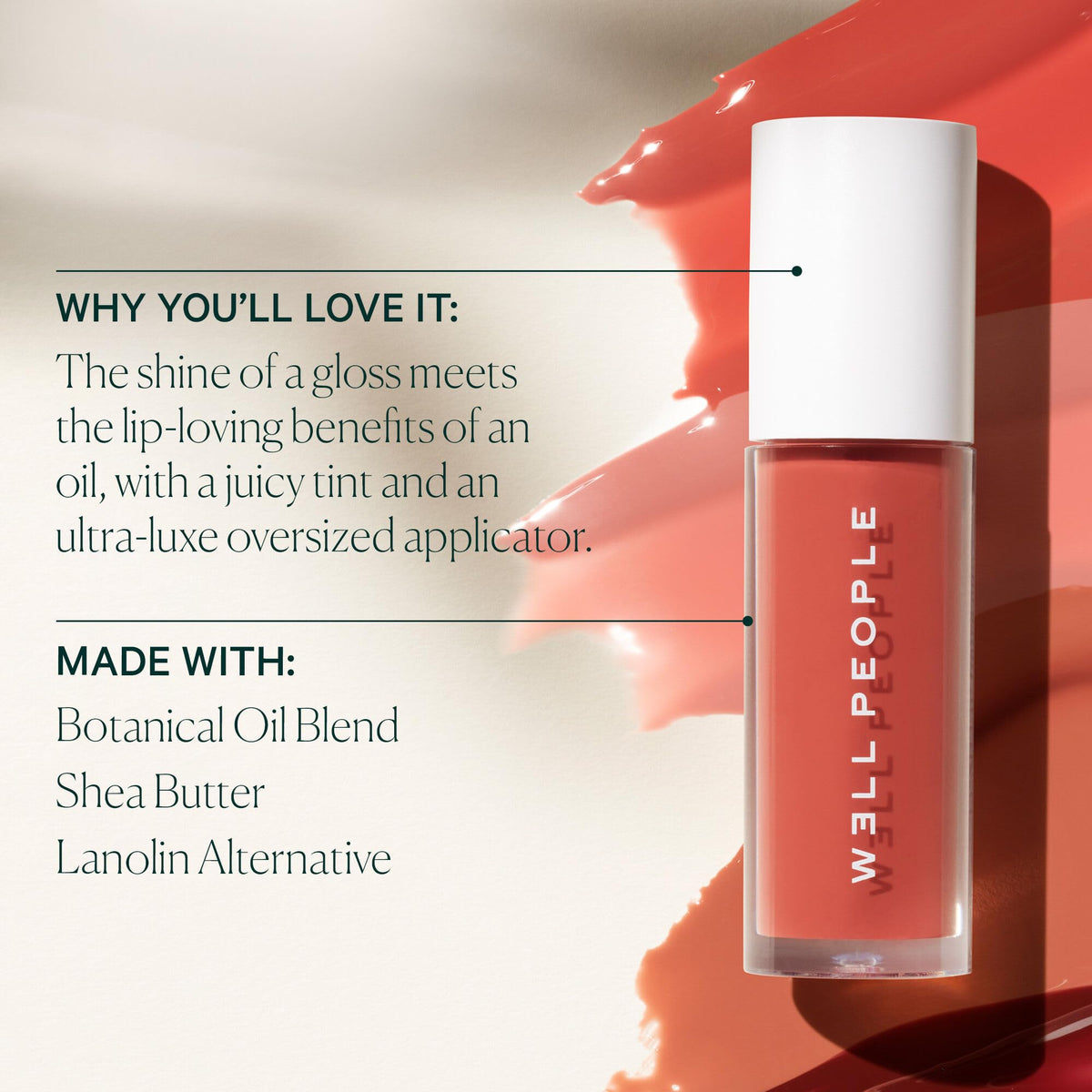 Well People on-lips closeup showing sheer dusty rose tint and hydrated look