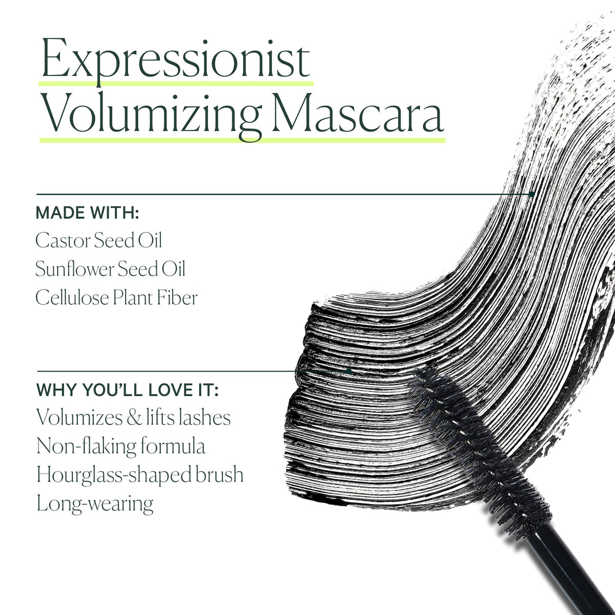 Well People brown mascara texture swatch showing buildable, conditioning finish