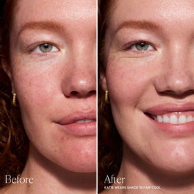 Well People stick being blended on cheek demonstrating quick spot coverage benefit