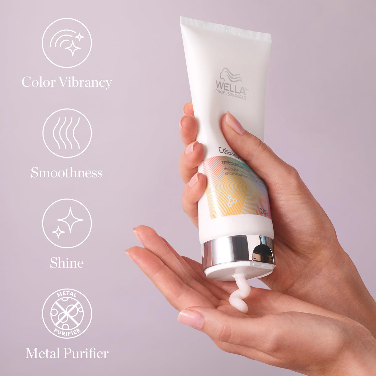 Wella Professionals label close-up highlighting ingredients and color-care claims
