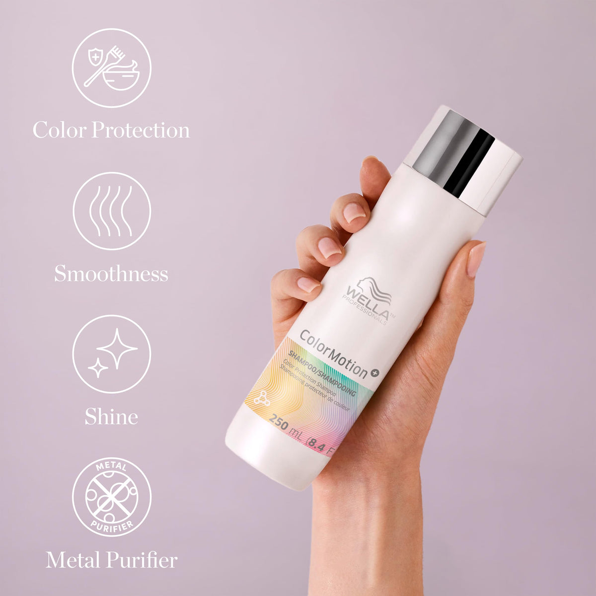 Wella Professionals shampoo applied to colored hair showing slip and shine benefit