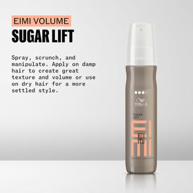 Wella Professionals EIMI Sugar Lift in spray action applied to hair for instant root lift and volume