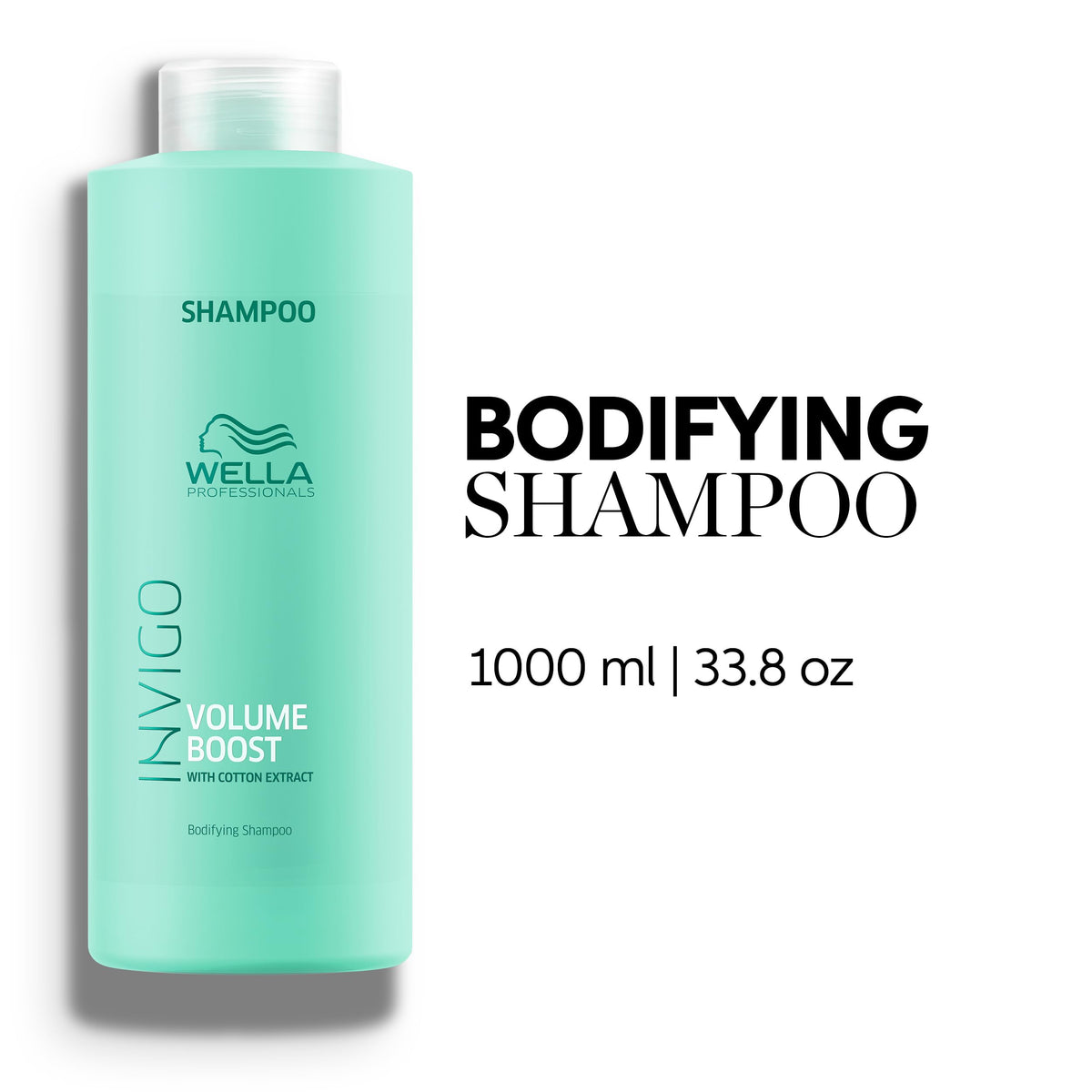 Close-up of Wella Professionals label highlighting volume boost ingredients and clarity
