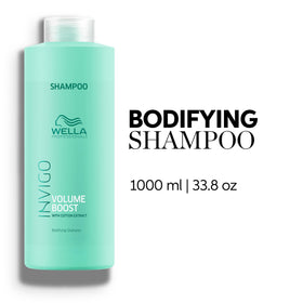 Close-up of Wella Professionals label highlighting volume boost ingredients and clarity