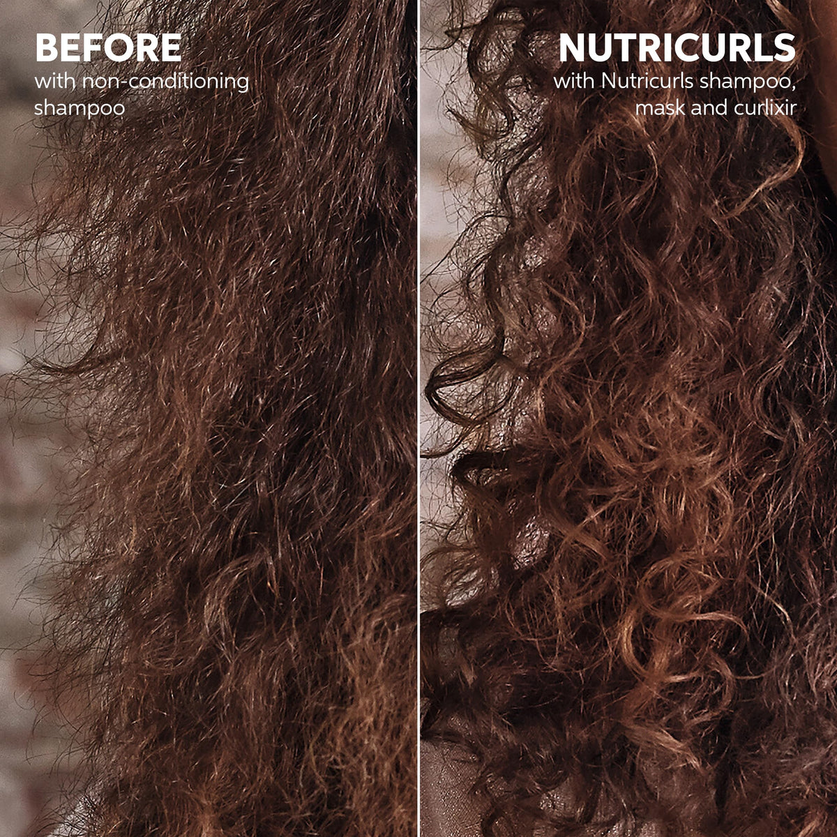 Wella Professionals Nutricurls applied to wet curls showing defined, frizz-reduced strands
