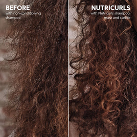 Wella Professionals Nutricurls applied to wet curls showing defined, frizz-reduced strands