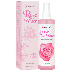 Well's Oil front bottle shot showing clean rosewater packaging and benefit of gentle hydration