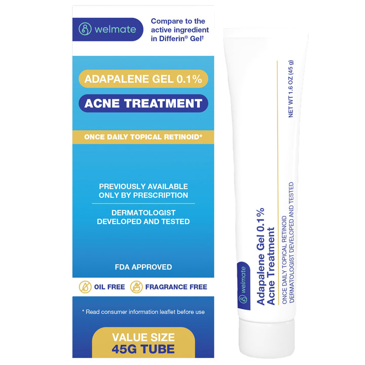 WELMATE front packaging showing two tubes and clear labeling, conveys OTC retinoid benefit
