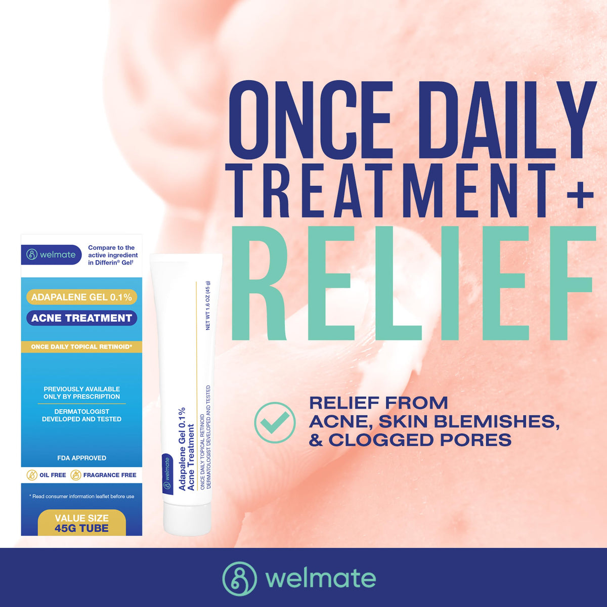WELMATE gel texture spread on fingertip showing lightweight, oil-free benefit