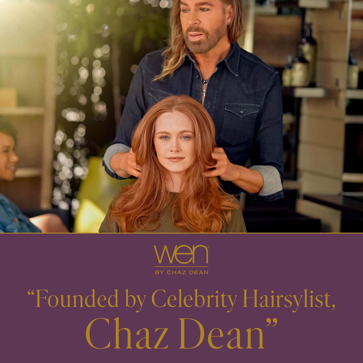 WEN by Chaz Dean 16 fl oz bottle held in hand to show actual size